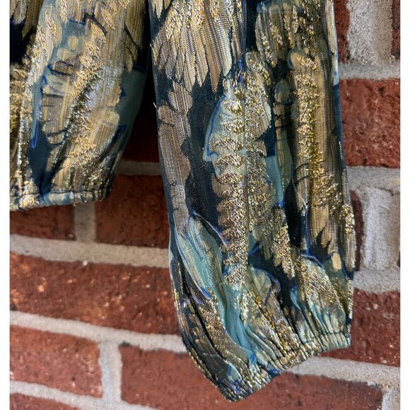 Omika Gold Teal Metallic Boho Blouse S - Picture 7 of 9